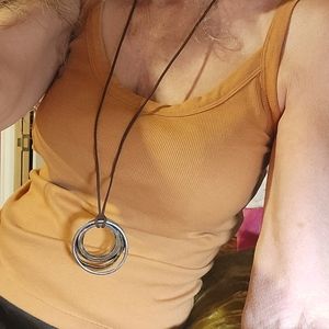Leather contemporary  2 tone circle necklace